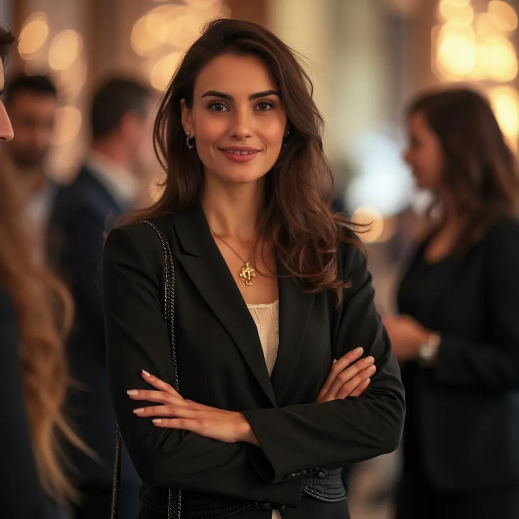 Özgüvenli Türk iş kadını networking etkinliğinde